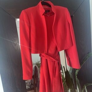 Anne Klein red two-piece suit dress with jacket size 6
